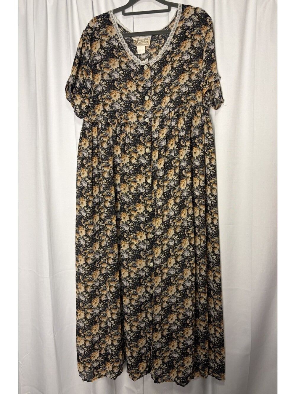 Vintage 1980s Bonjour Grandmacore Floral Lace Lined Oversized Maxi Dress Medium